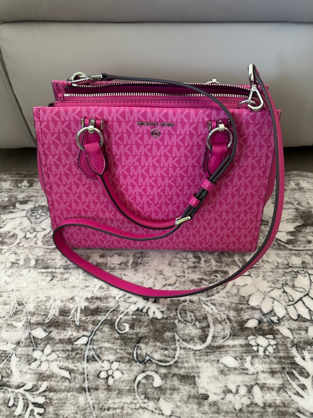 Michael Kors Hot Pink Logo Satchel with Adjustable Strap
